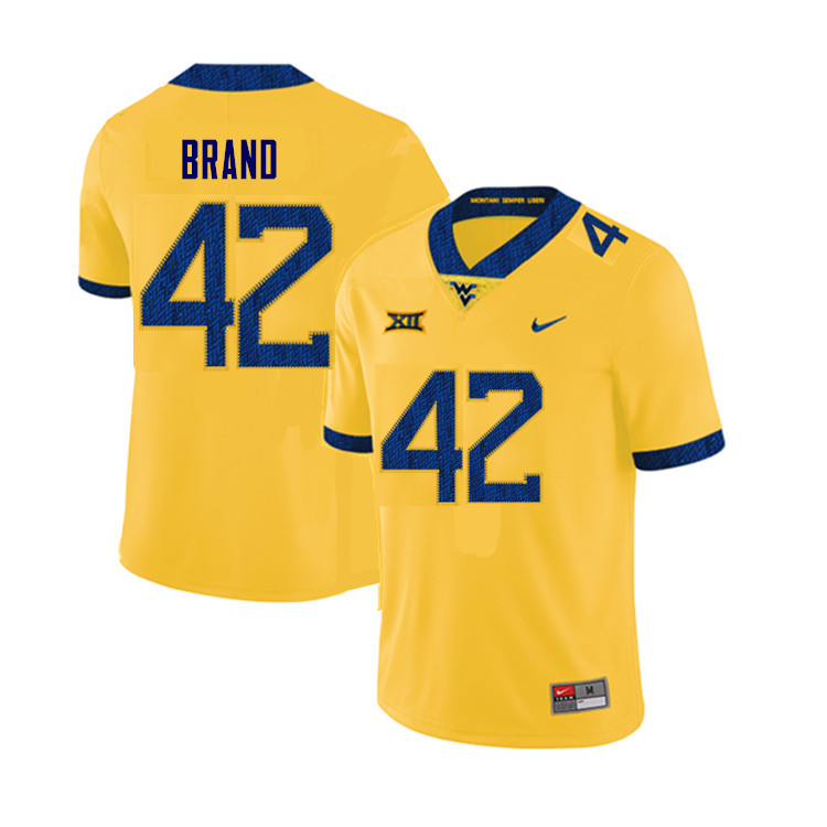 NCAA Men's Bryce Brand West Virginia Mountaineers Yellow #42 Nike Stitched Football College Authentic Jersey CB23L01EF